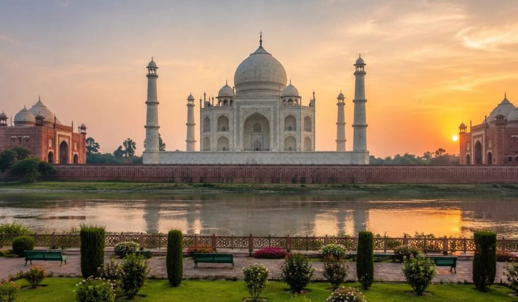 View of the Taj Mahal from Mehtab Bagh in Agra